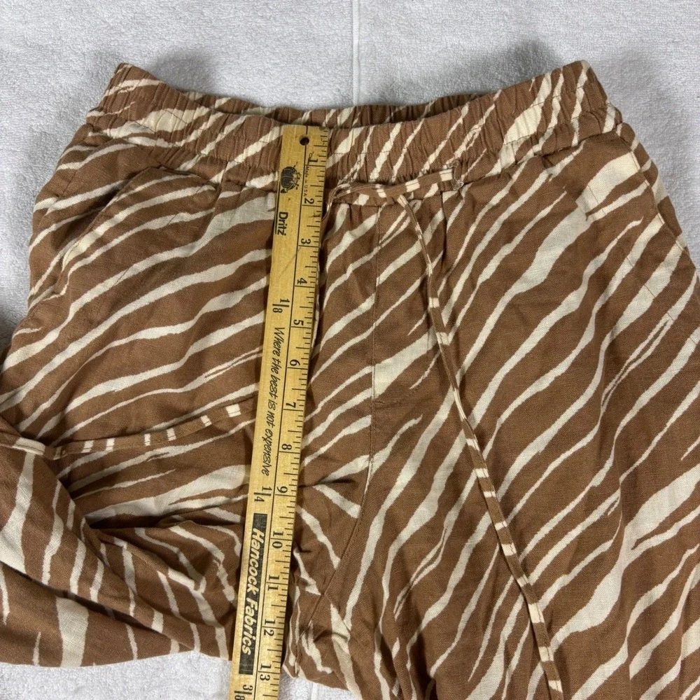 A New Day Wide Leg Linen Pants Women XS Brown Zebra Print Drawstring Comfortcore